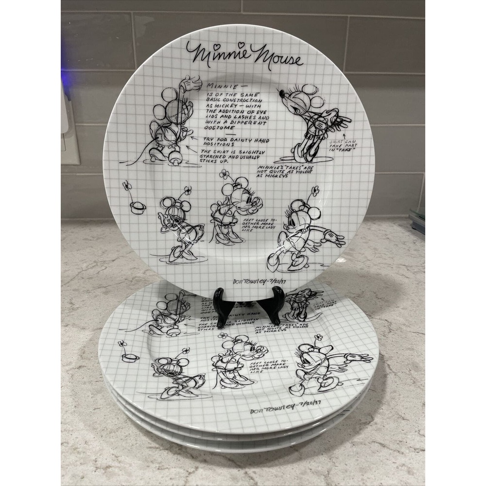 Set Of 4 Disney SKETCHBOOK Minnie Mouse 10.5” Dinner Plates Sketch Minor Flaw